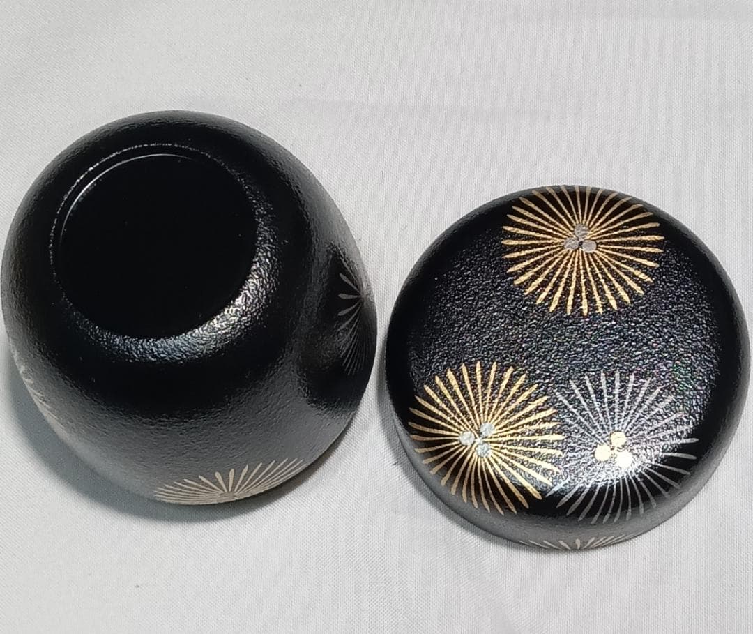 茶道具　加賀山中塗蒔絵師　筑城筑良作　叩塗唐松蒔絵中棗　超美品！！