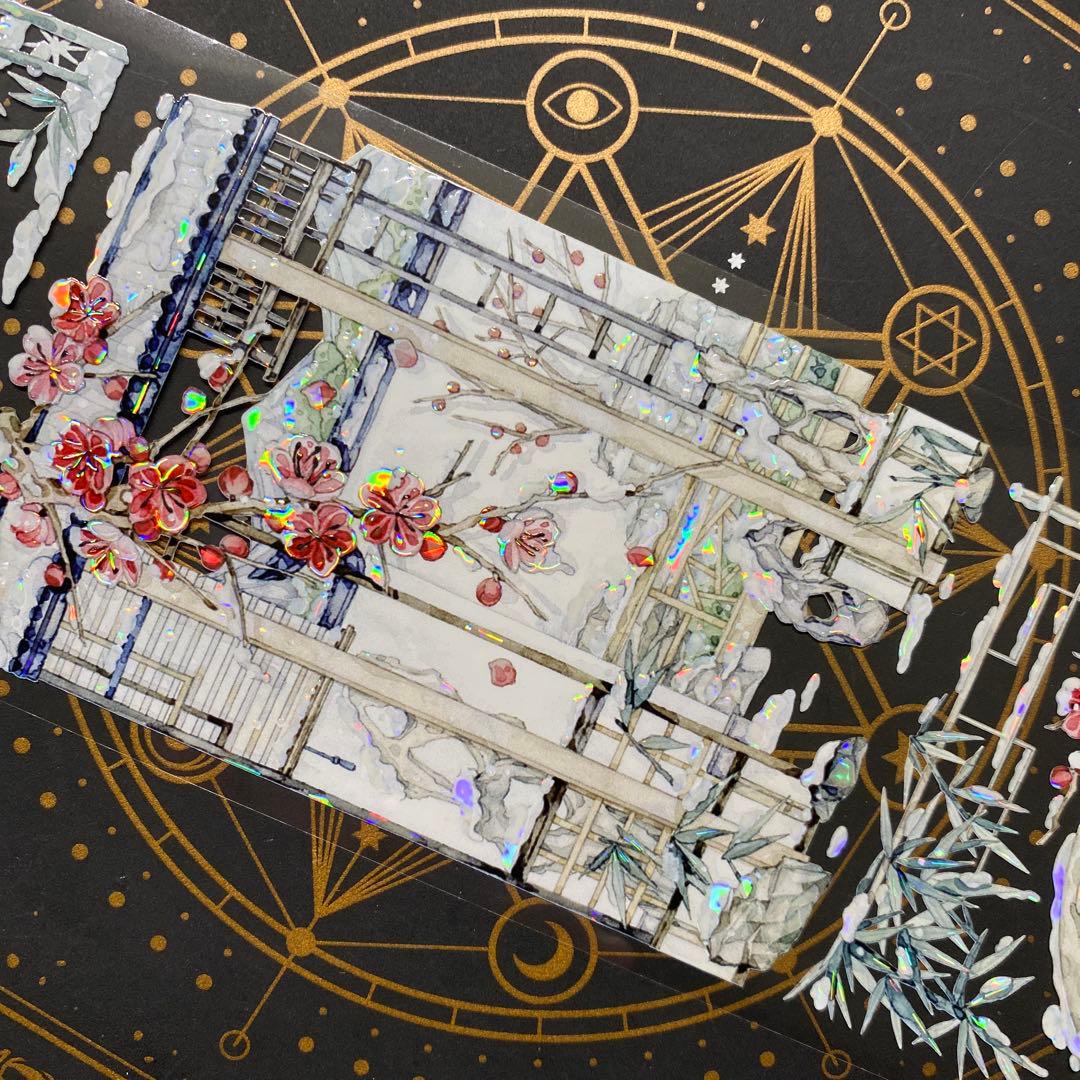 【9010】海外　マステ　中古巻　貝殻光マスキングテープ　梅　冬景色　背景系
