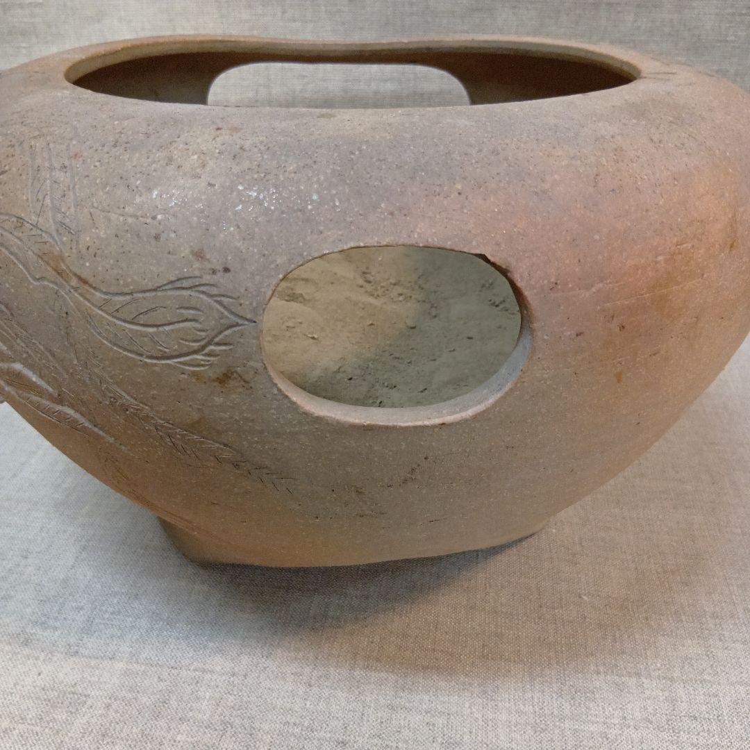 盆栽鉢 水盤 鳥のレリーフ 素焼きの鉢 陶器製オープントップボウル 1点物