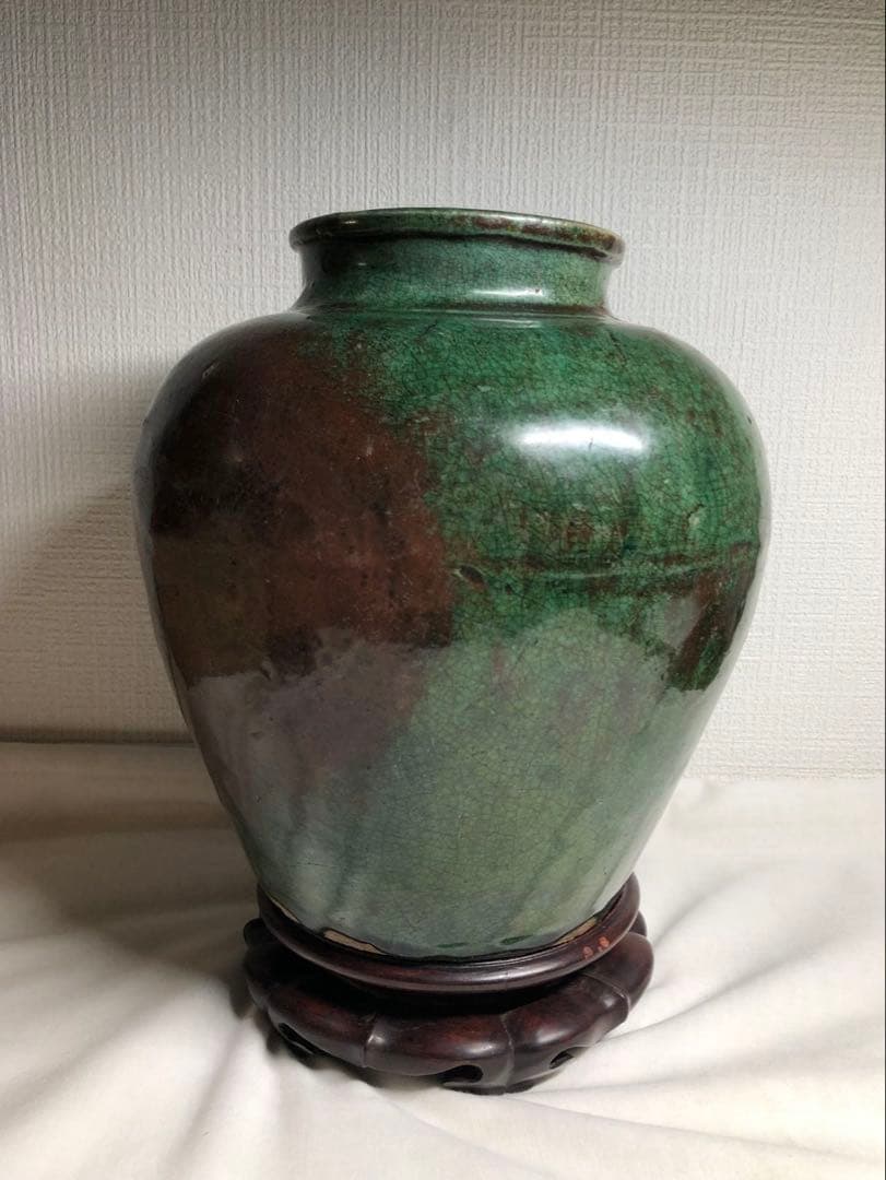 綠釉大壺。清時代。インドネシア国立美術館副館長認定書。古美術。骨董品。舊家藏出。