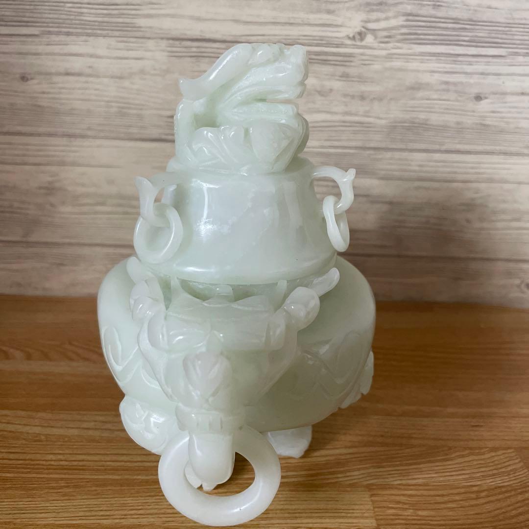 稀少中国特大天然翡翠香炉 和田玉 ？翡翠 ？年代品 重1.2kg美品