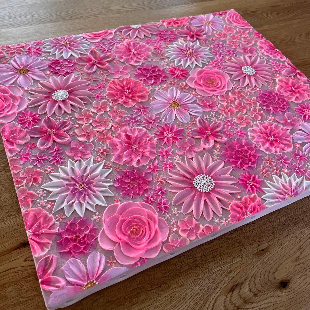 テクスチャーアート 花の絵 花柄 ボタニカルアート 絵画 ピンクの花柄