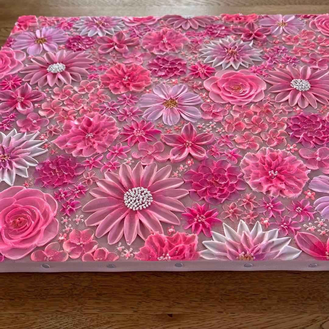 テクスチャーアート 花の絵 花柄 ボタニカルアート 絵画 ピンクの花柄