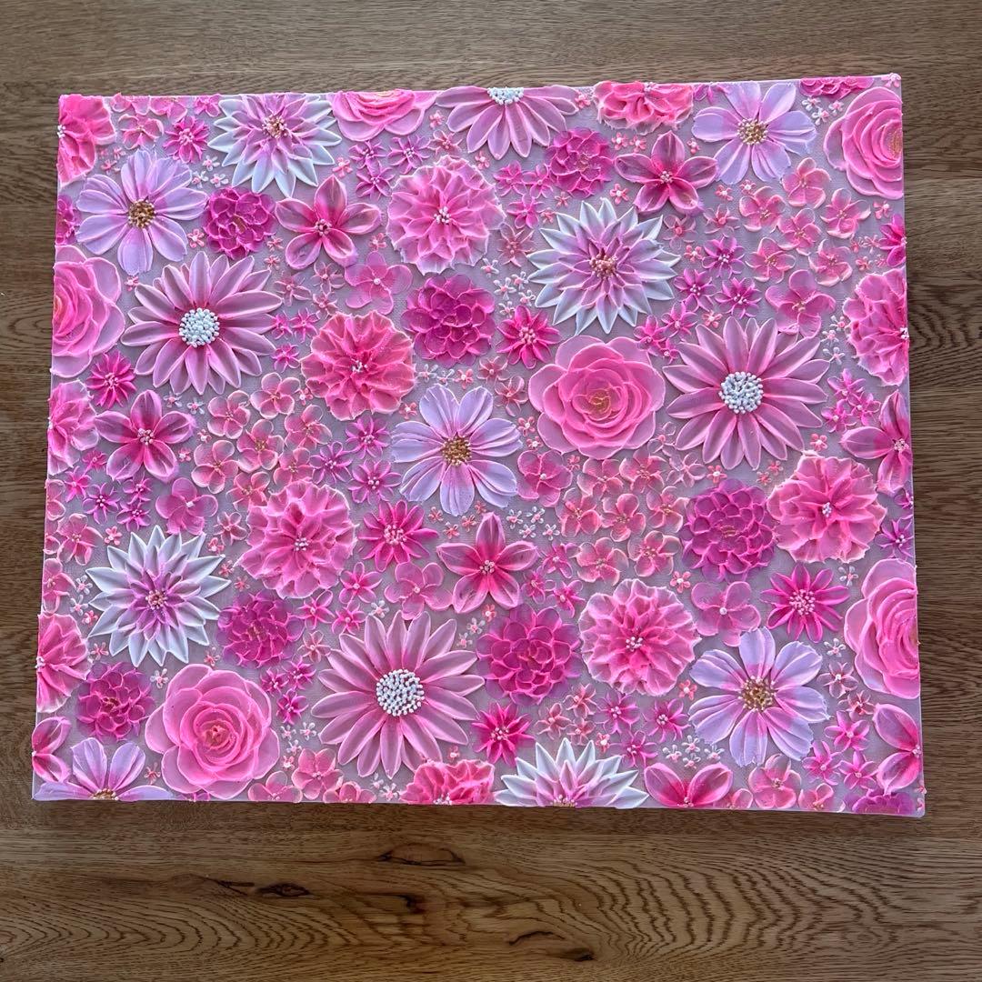 テクスチャーアート 花の絵 花柄 ボタニカルアート 絵画 ピンクの花柄