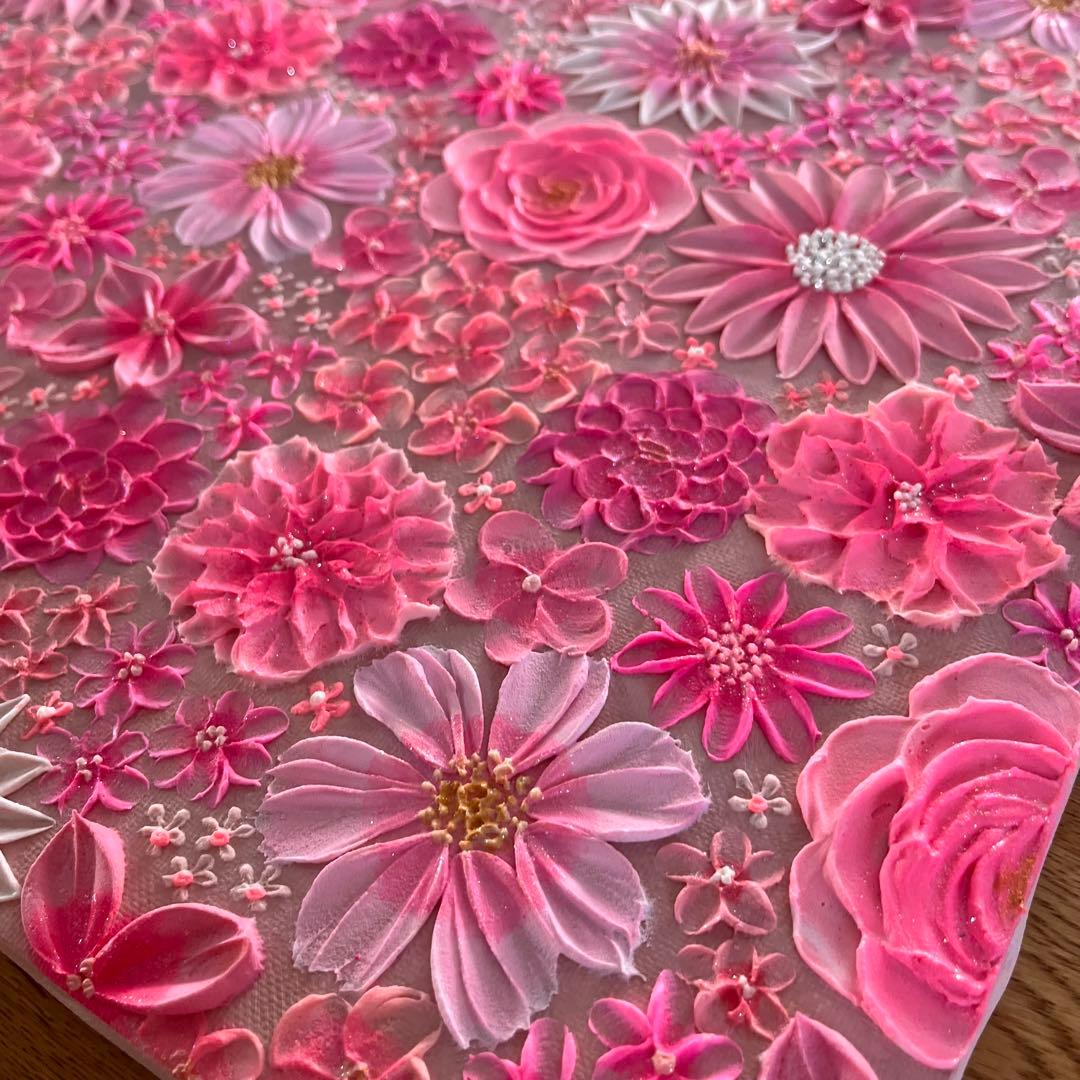 テクスチャーアート 花の絵 花柄 ボタニカルアート 絵画 ピンクの花柄
