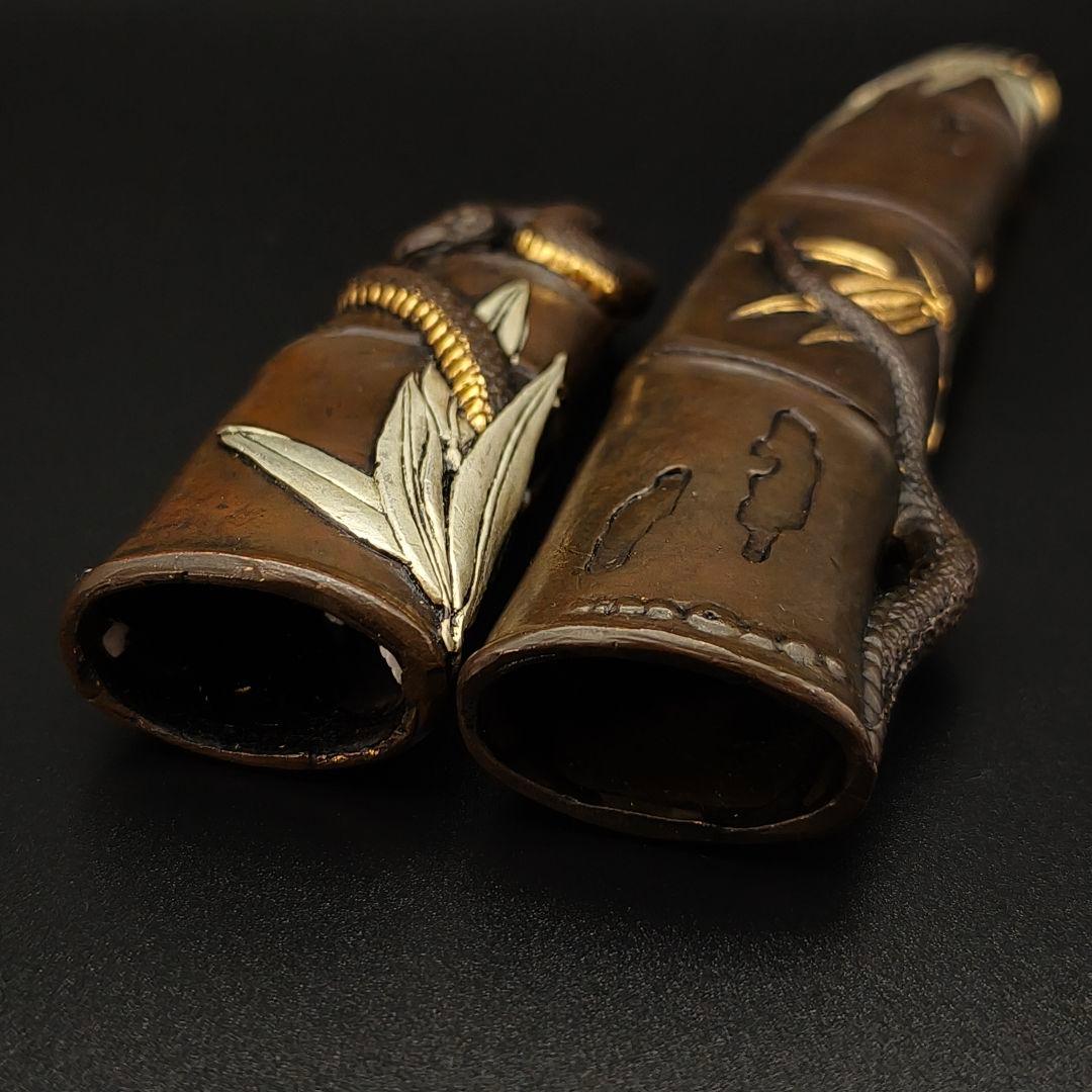 銅製刀装具　短刀拵　柄鞘一式　大蛇の図　絵金銀　金工品　細工　刀装具　刀剣美術