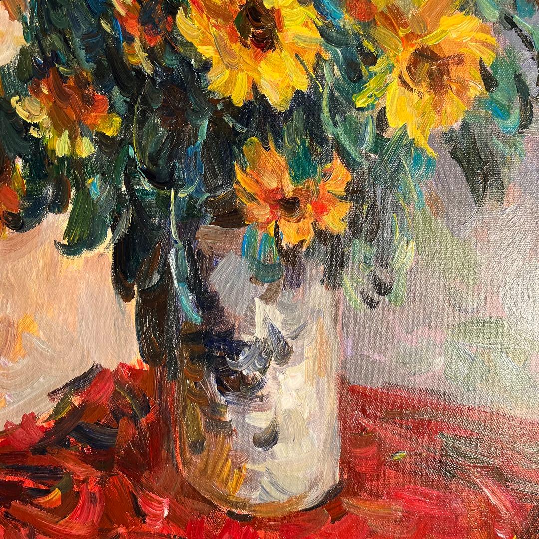 ★秀作★手書き油絵 クロード・モネ ひまわり 額付 絵画 インテリア 油彩画