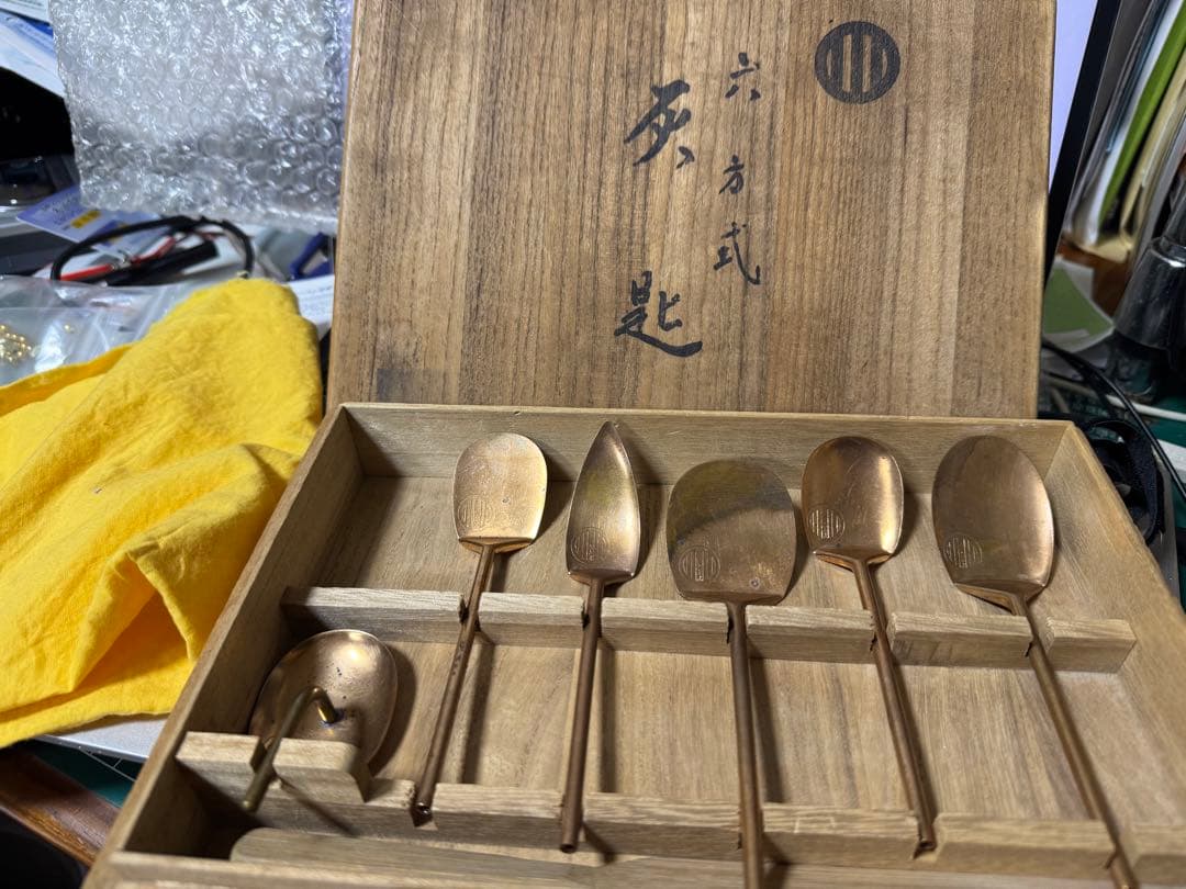 灰匙『銅製　六方式　灰匙　セット　共箱』茶道具