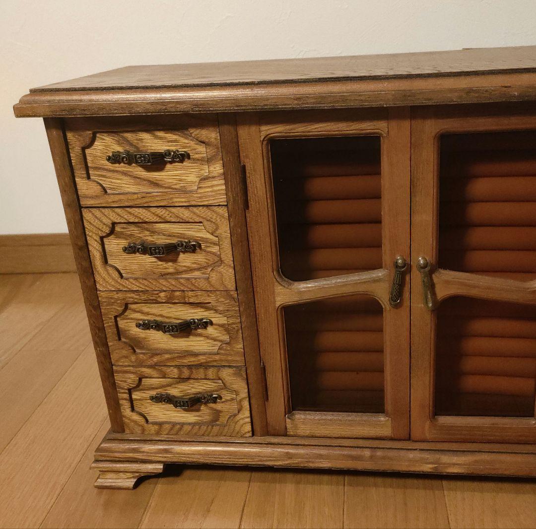 アンティーク 木製 オルゴールジュエリーBOX 収納キャビネット ガラス扉付