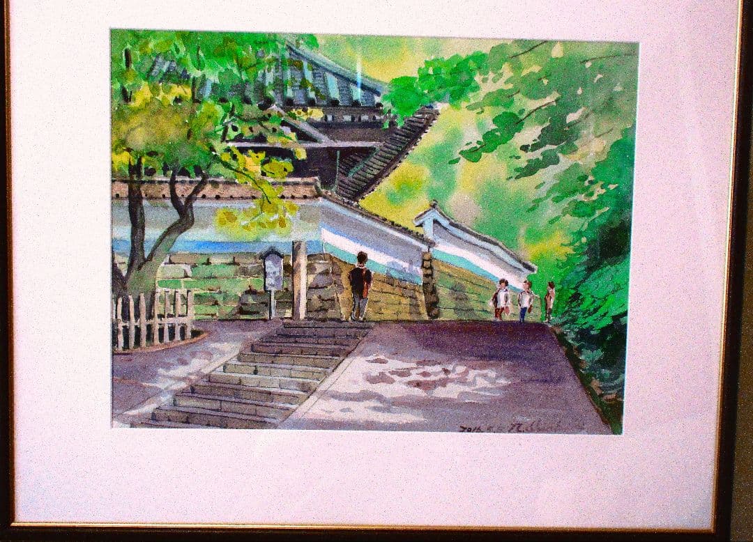 水彩画 鎌倉円覚寺2016年作 原画 額縁付き F6号