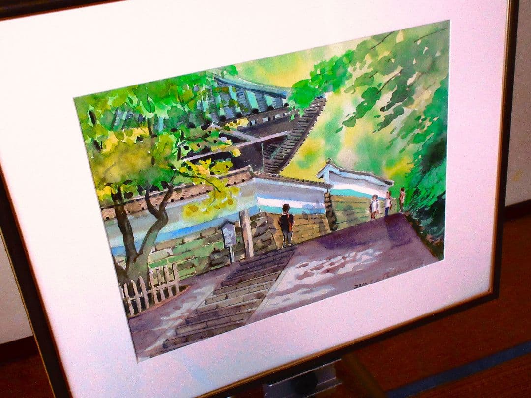 水彩画 鎌倉円覚寺2016年作 原画 額縁付き F6号