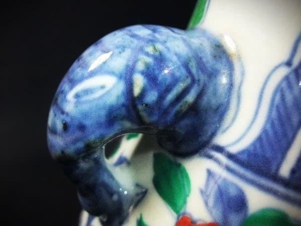 大清乾隆年製 色絵磁器 五彩 双耳 鳳凰文 唐草文 壺 中国古玩 中国古美術