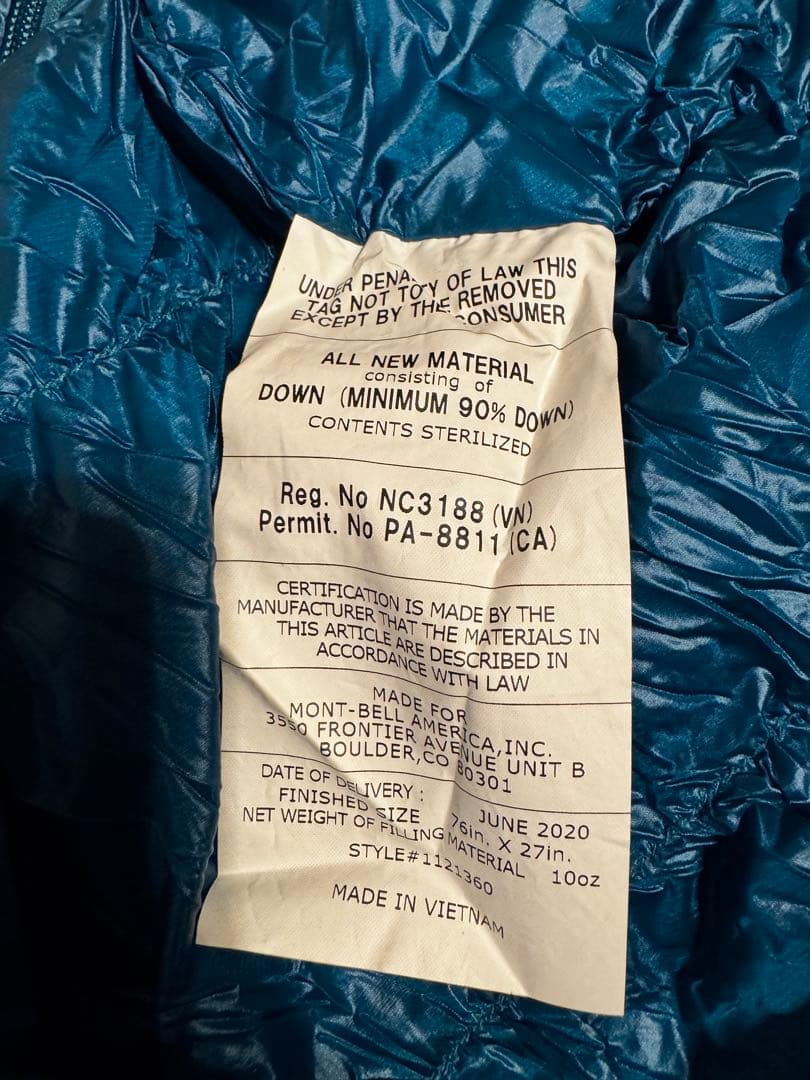 mont bell ダウンハガー 800 #3 R/zip 1121360 寝袋