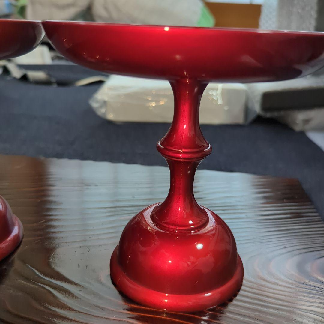 玉虫塗 供物 お祝い赤い漆器の皿型2個セット 超美品