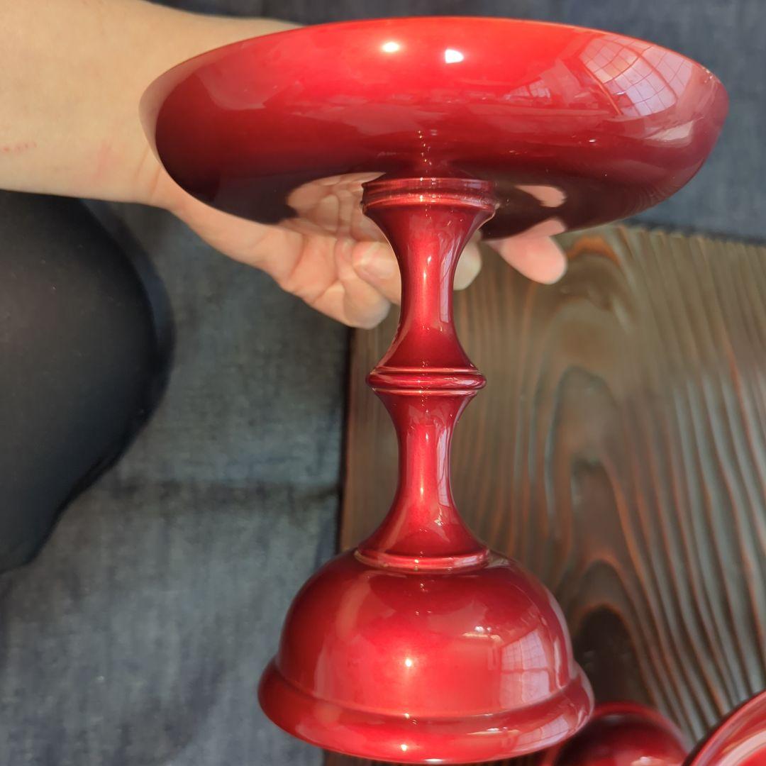 玉虫塗 供物 お祝い赤い漆器の皿型2個セット 超美品
