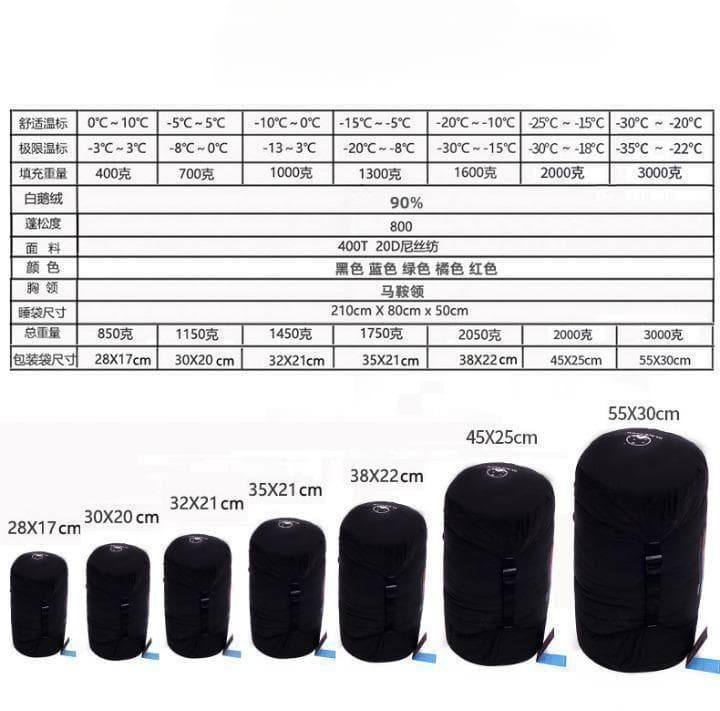 ★SALE★　高級ダウン使用　マミー型　寝袋 ダウンシュラフ　400g　ブルー