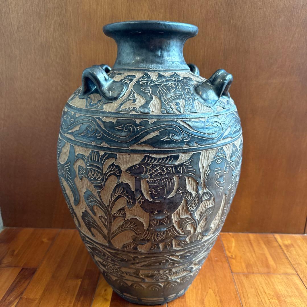 壺屋焼　故【島袋常明】エジプト紋大壺　やちむん