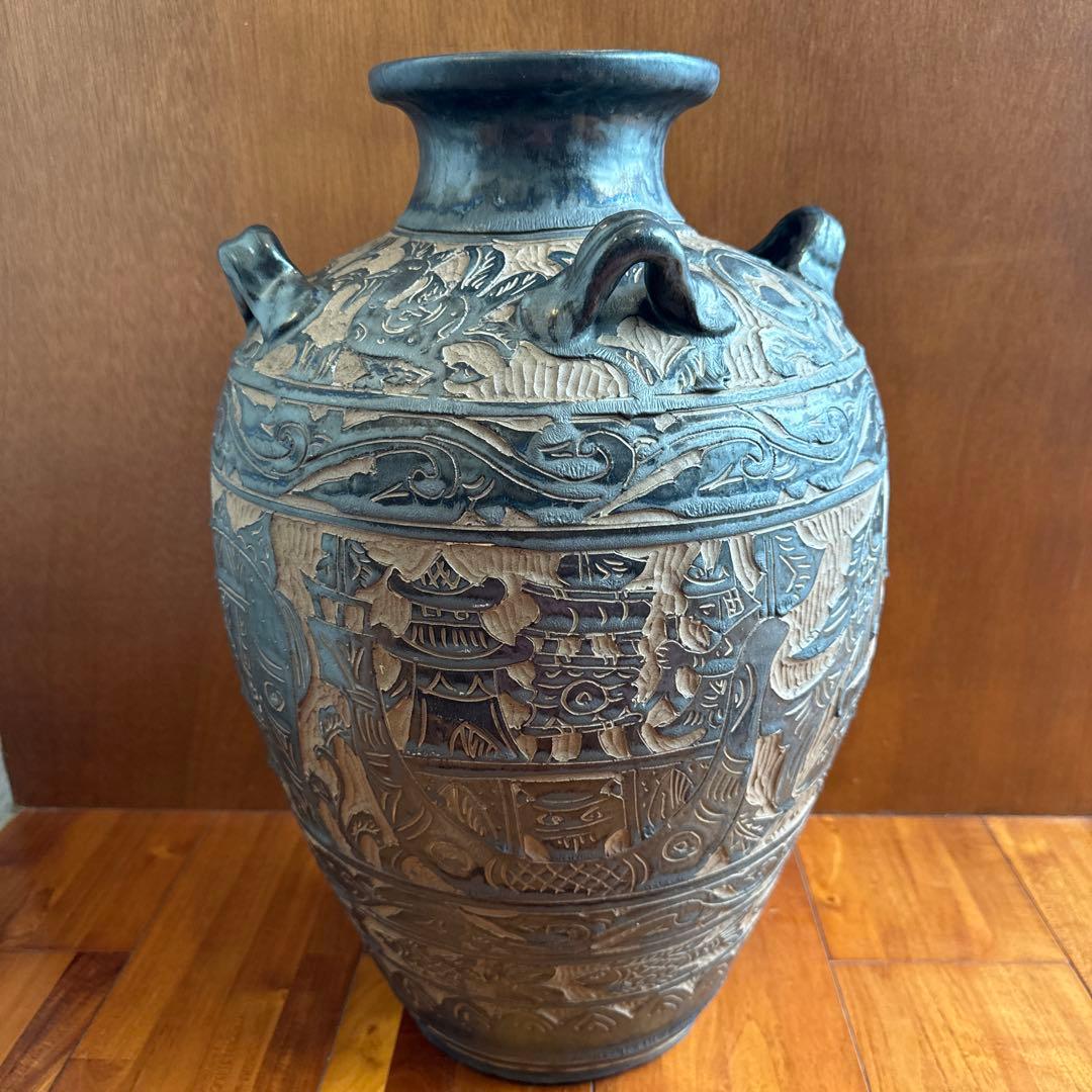 壺屋焼　故【島袋常明】エジプト紋大壺　やちむん