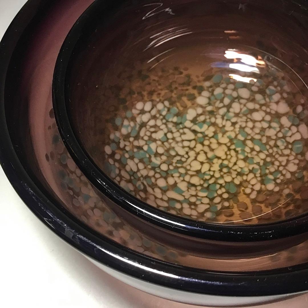 小林貢◆吹き硝子 ガラス鉢◆ボウル 工芸ガラス 和ガラス 盃洗 建水 菓子鉢 紫