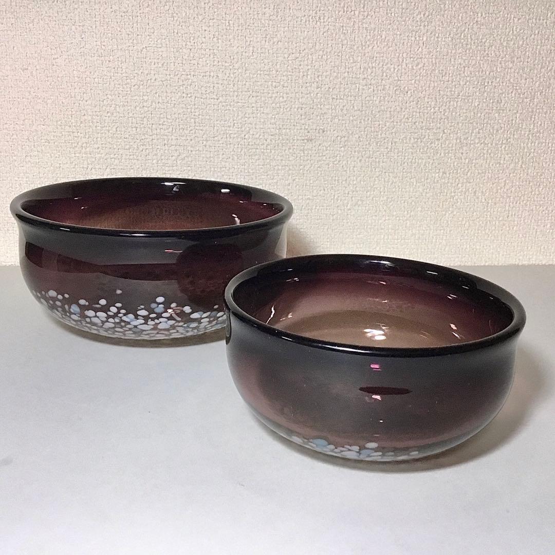 小林貢◆吹き硝子 ガラス鉢◆ボウル 工芸ガラス 和ガラス 盃洗 建水 菓子鉢 紫