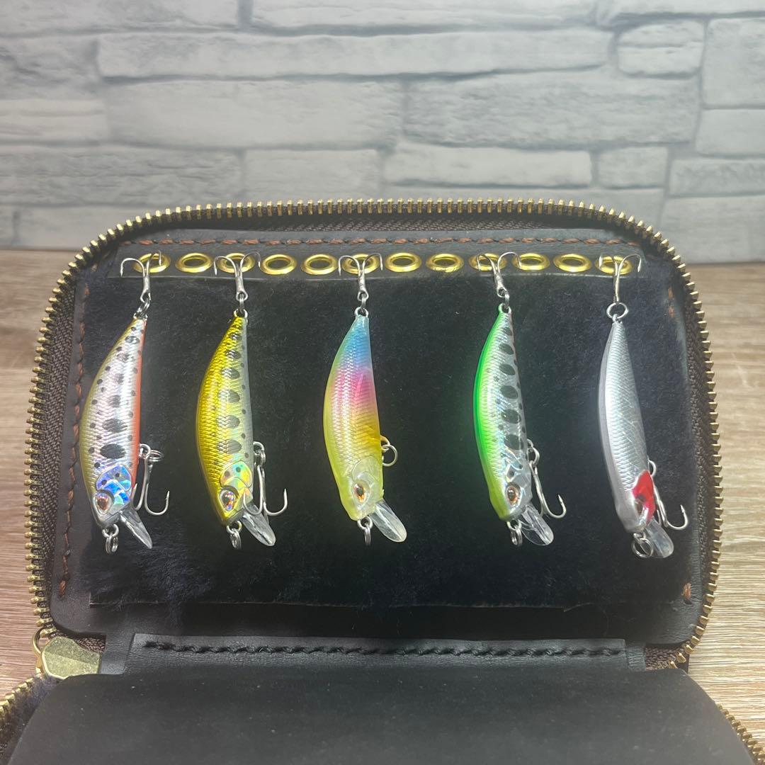 ルアーワレット　本革レザー　手染めアンティークキャメル　ハンドメイド　渓流