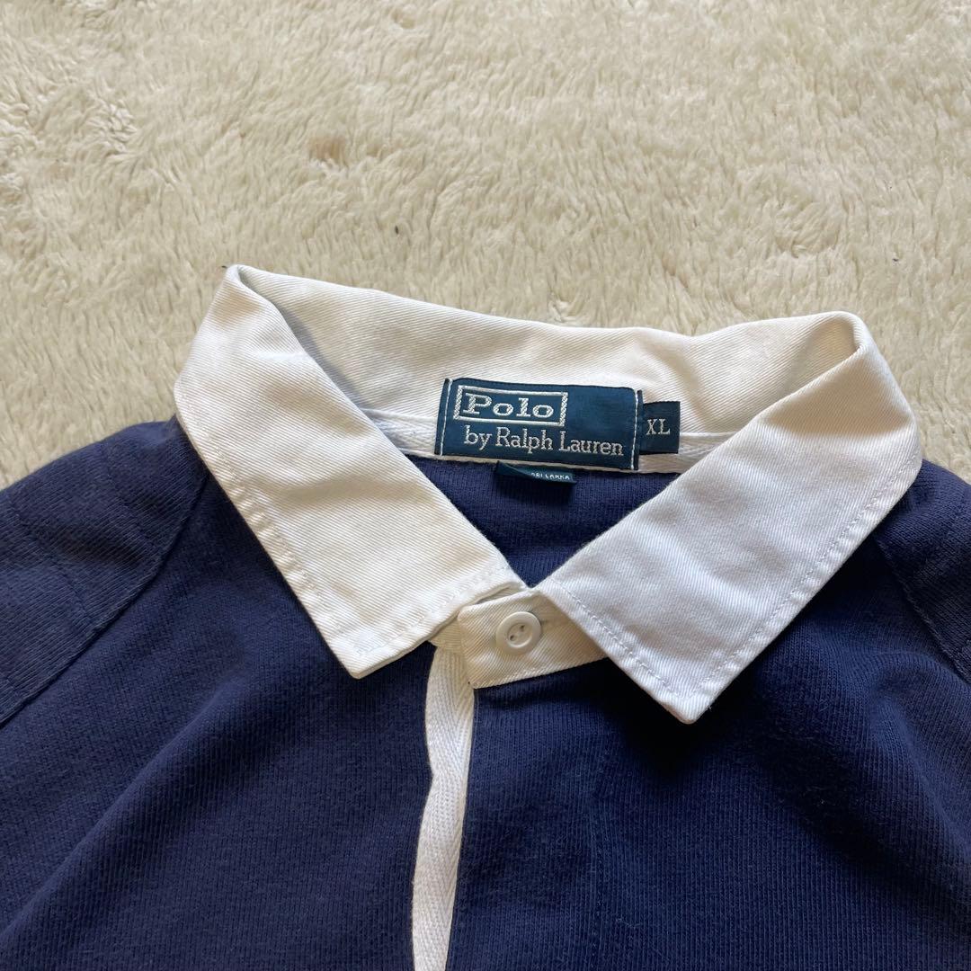 90s ポロ　ラルフローレン　エルボーパッチ　ラガーシャツ　 XL ネイビー