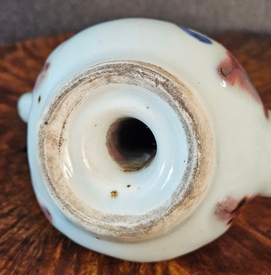 韓国古美術　韓国古陶磁器　李朝　青華辰砂　文字入　桃形　水滴　文房具　書道具