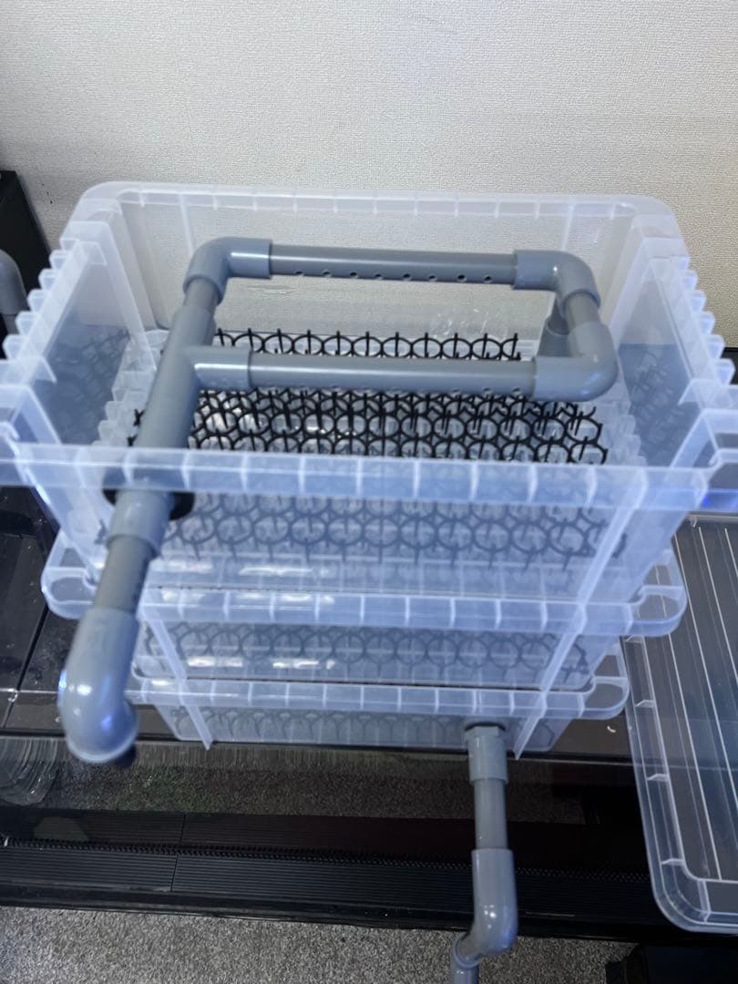 自作 濾過装置 3段ボックス クリア 濾過層 濾過器 金魚 メダカ 1,500L