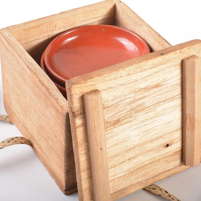 古民具　根来塗　時代根来　朱塗　酒盃　五客　時代合わせ箱　D　R7545