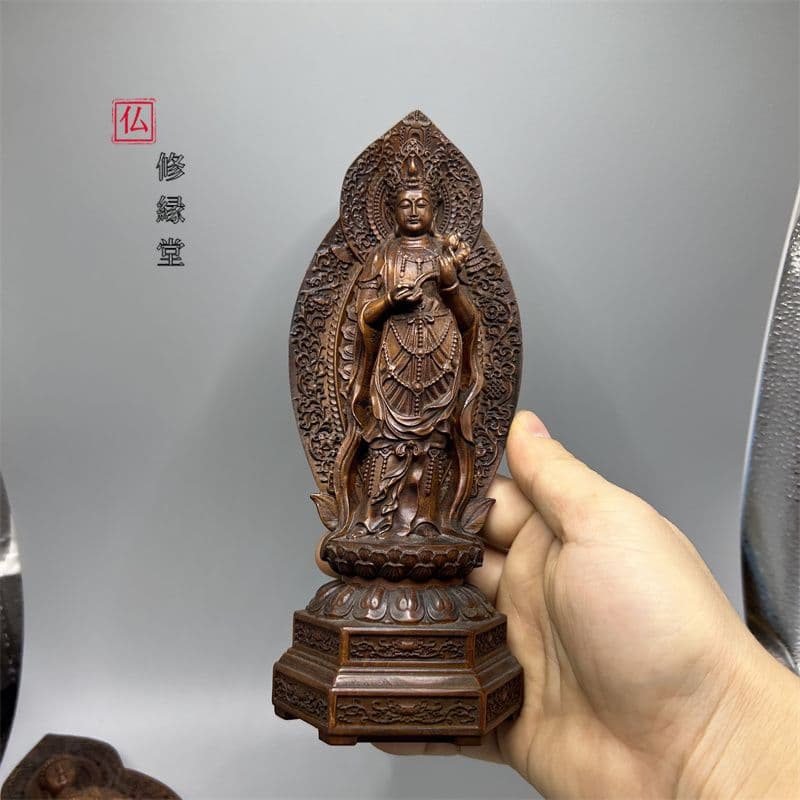 【修縁堂】職人手作り 西方三聖 精彫造像 観音菩薩 阿弥陀如来 勢至菩薩 木彫り