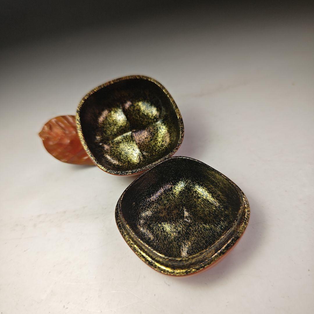 イ935 香合『國田領治　長斎作』『乾漆　柿　香合　共箱』茶道具　漆塗