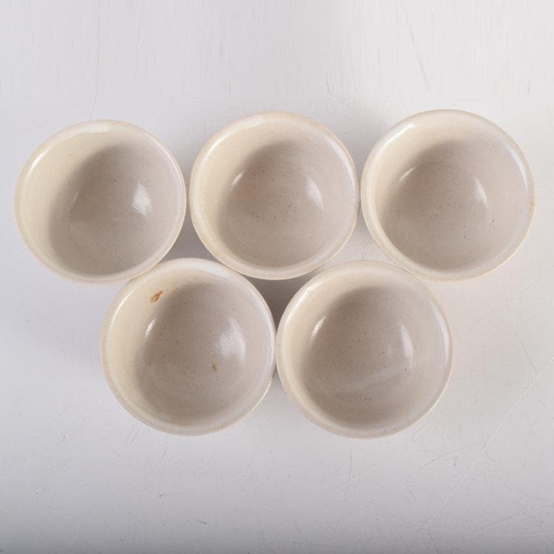 煎茶道具　虫明焼　岡本英山作　草文　煎茶碗　五客　C　8285