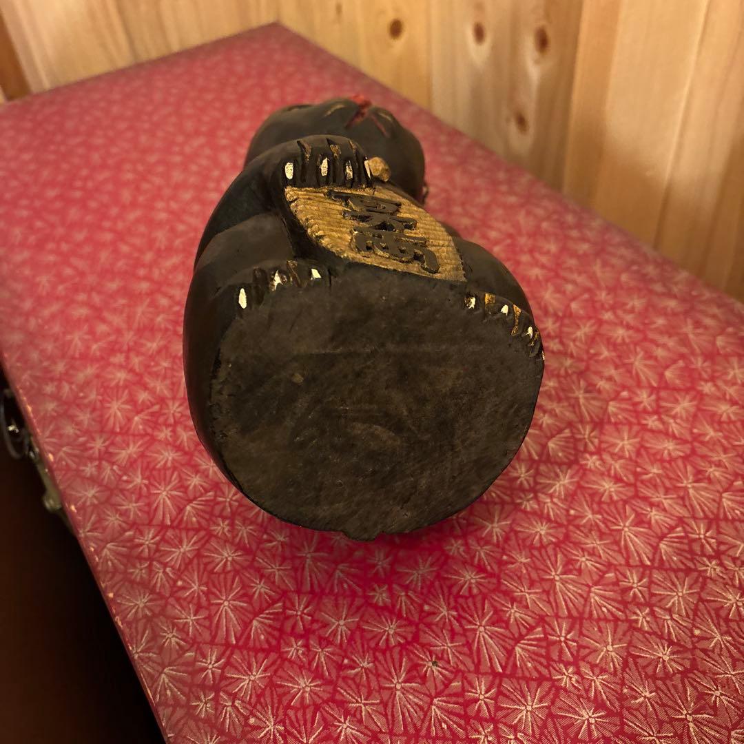 木製 招き猫 黒 レトロ