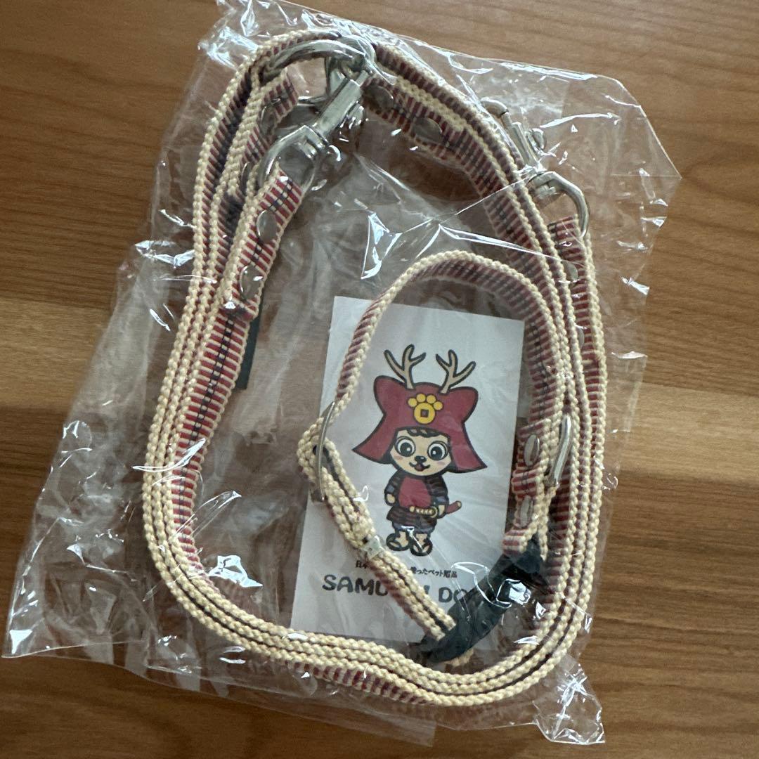 真田紐犬用リード、首輪となめし革首輪セット