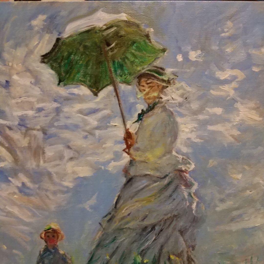 油絵 散歩、日傘をさす女 モネ 模写 ６号 F６