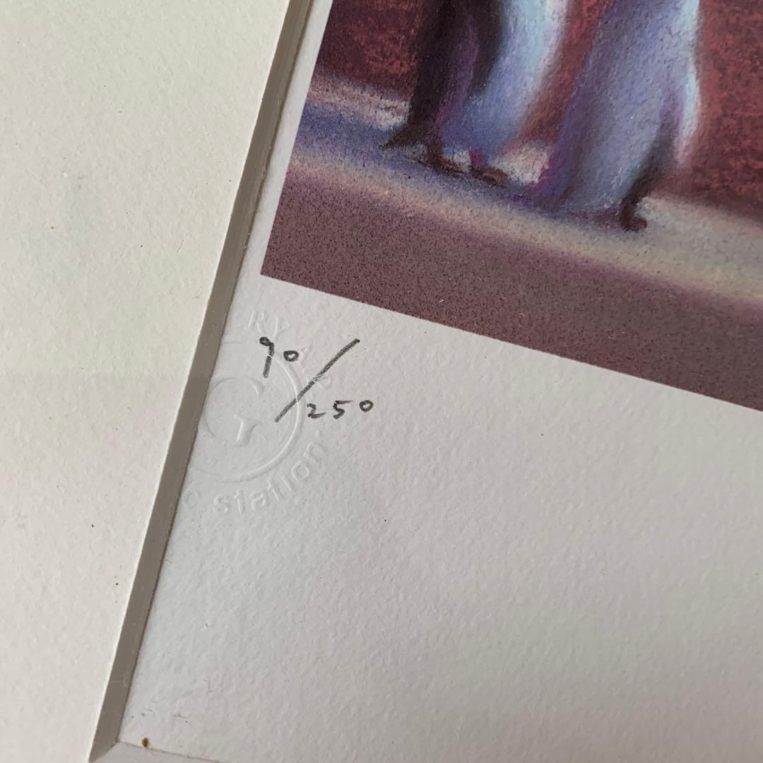 牧野千穂　版画（ジクレー） 題名 「ペンギンたちに聞いてみる」