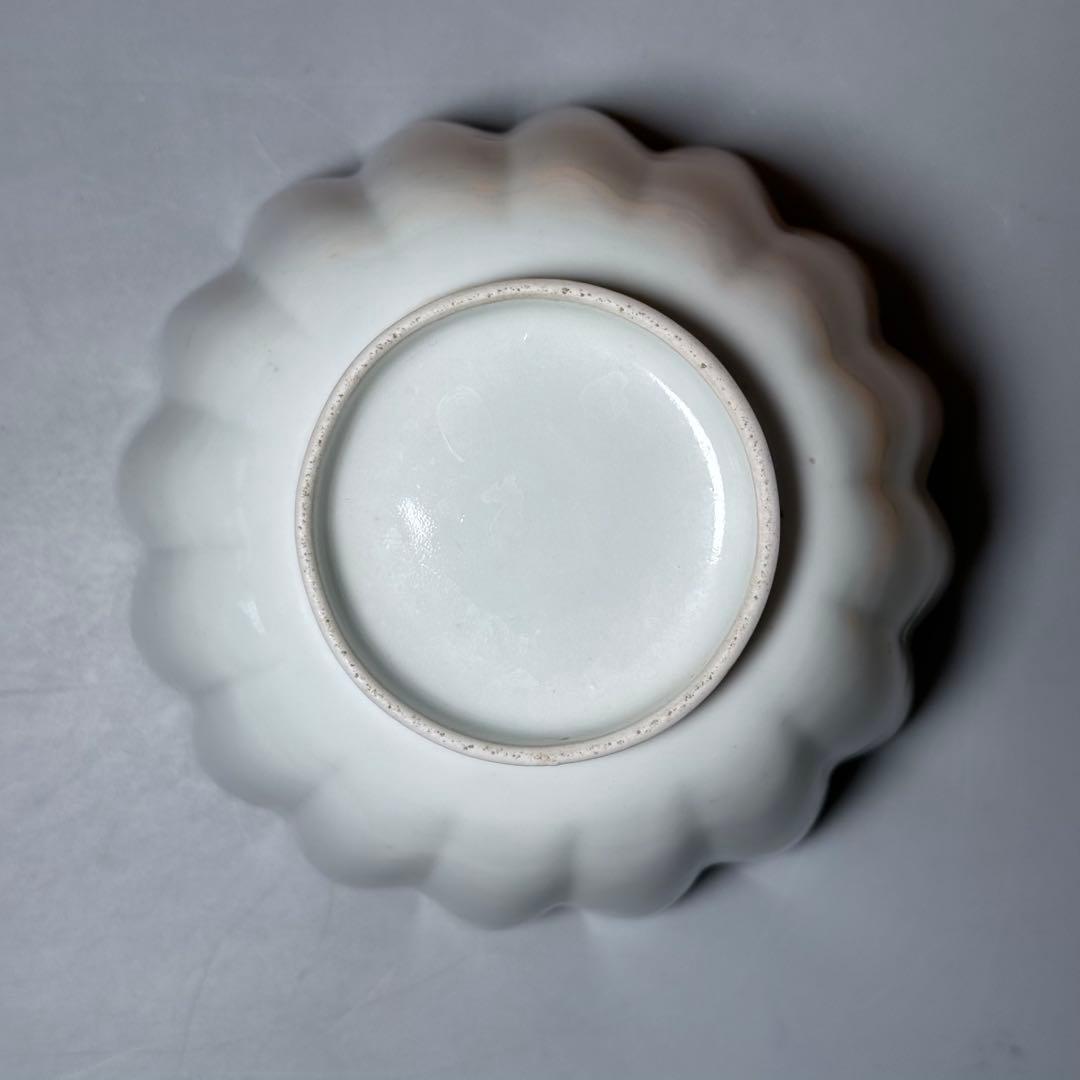 江戸中期〜後期　古伊万里　藍九谷花鳥図菊花形向付　五点　最上手　特注桐箱　共布