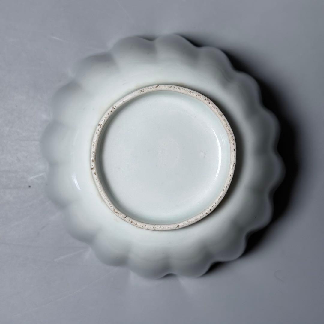 江戸中期〜後期　古伊万里　藍九谷花鳥図菊花形向付　五点　最上手　特注桐箱　共布