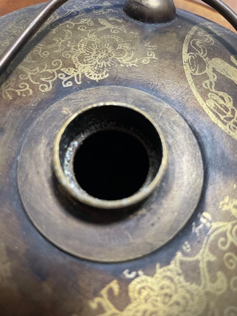 中国骨董品　古銅湯たんぽ　乾隆年製　中国の骨董市で購入した完全品