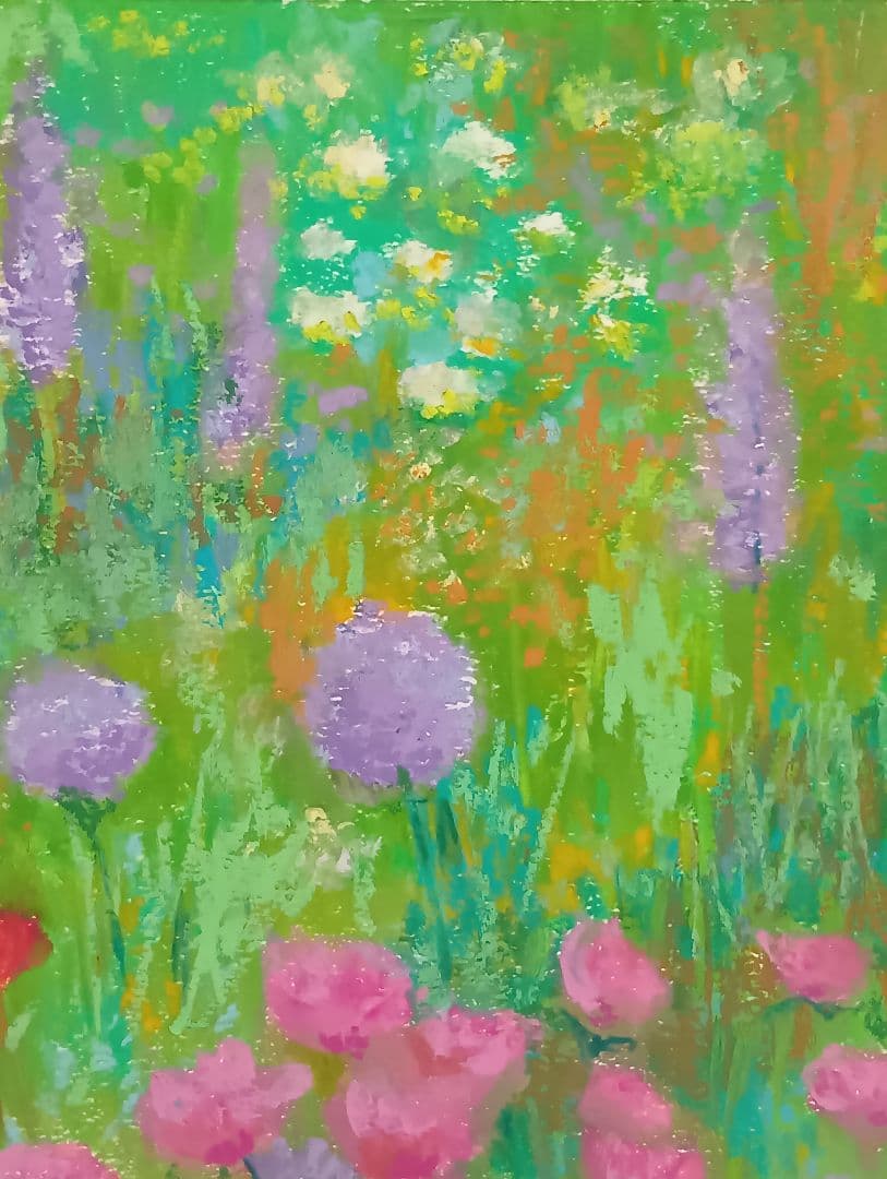 spring gardenオイルパステル原画　額付き