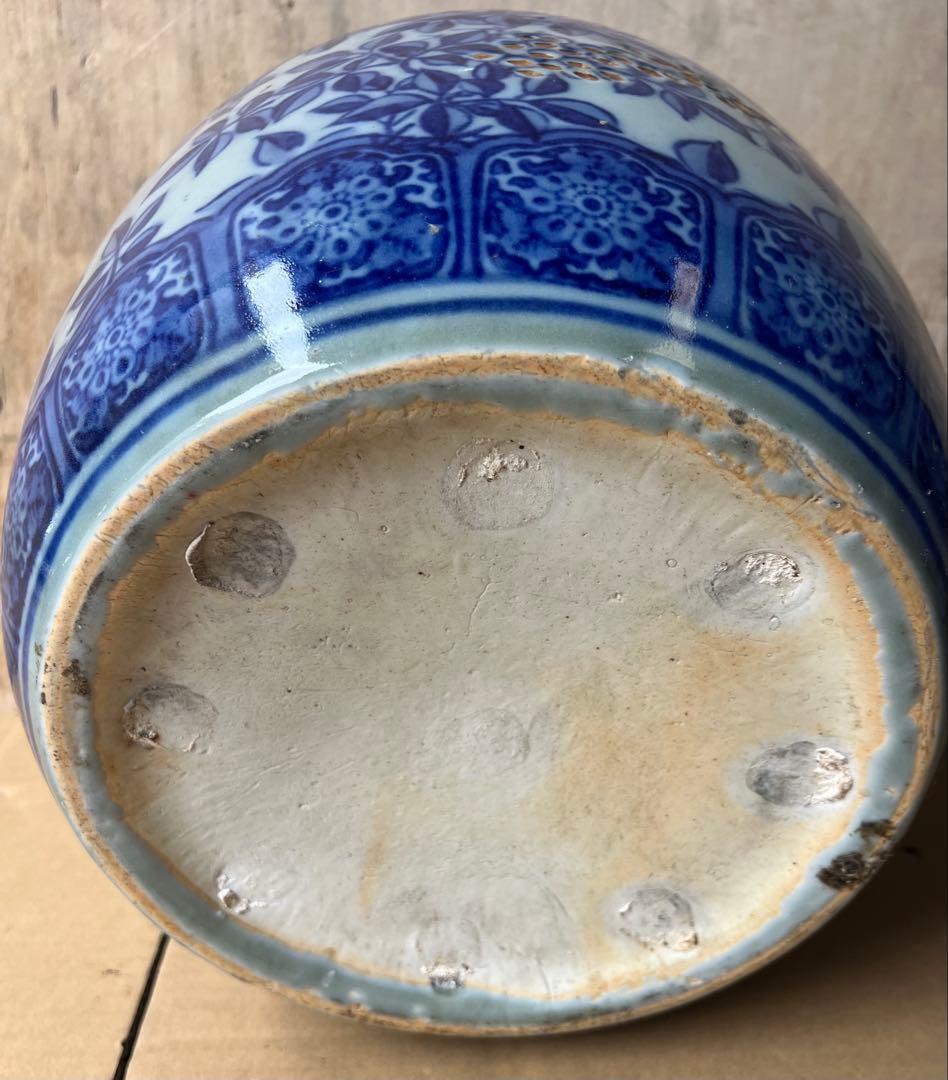 青白花柄陶器火鉢