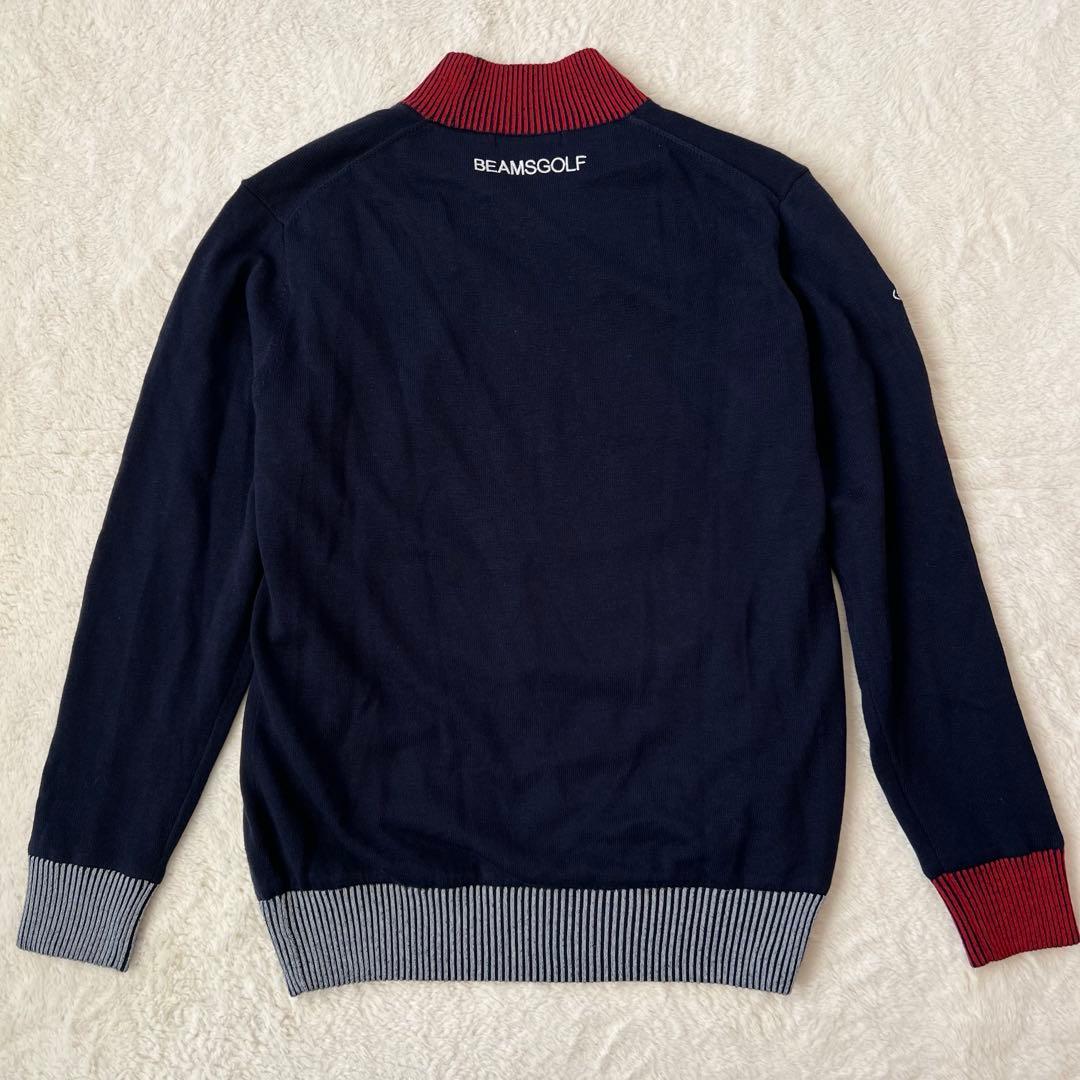 【防風/裏地付】BEAMS GOLF パネル モックネック ニット ネイビー M