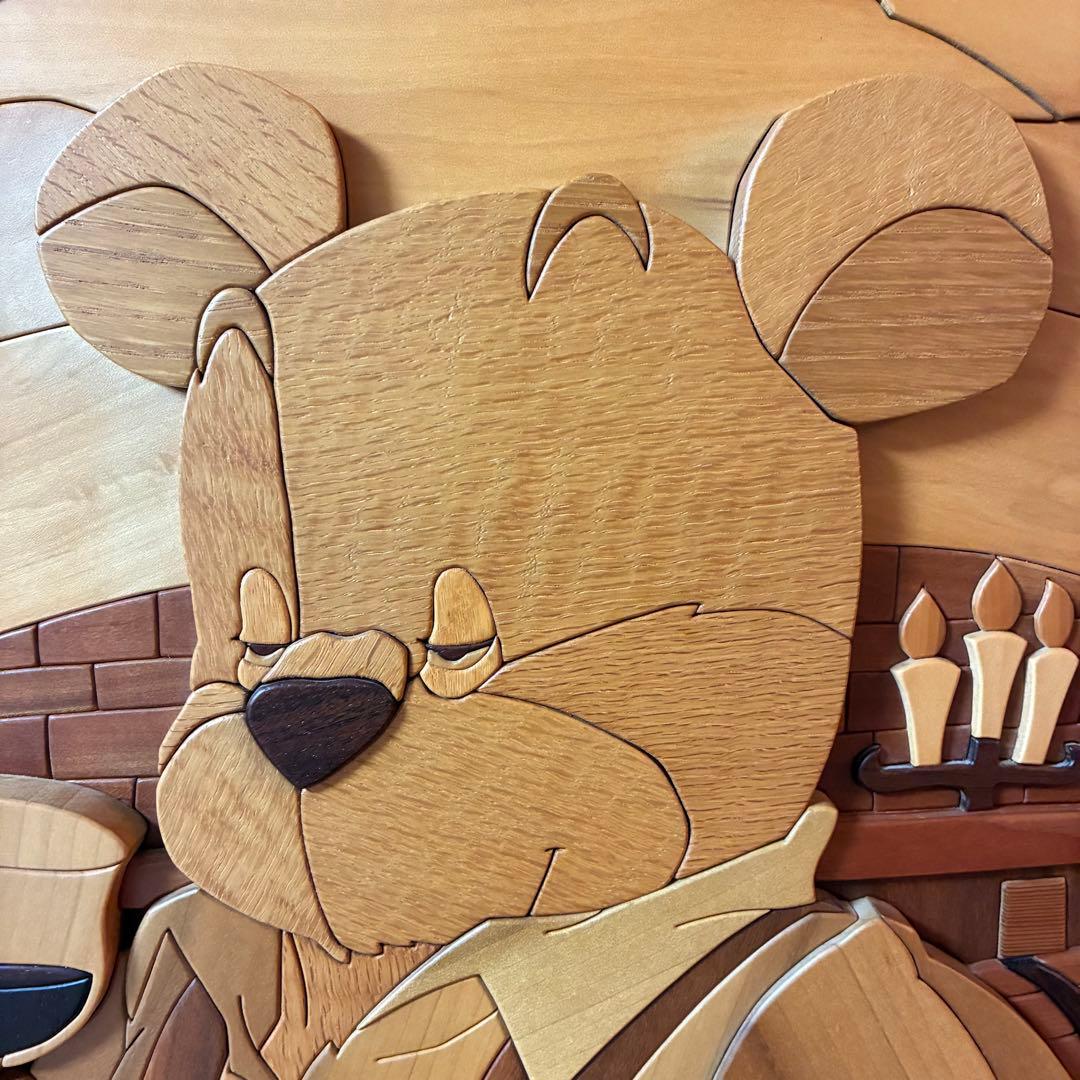 美品 【あさのたかを】木製 組木絵 タイルアート 大型木版画 くま ワインセラー