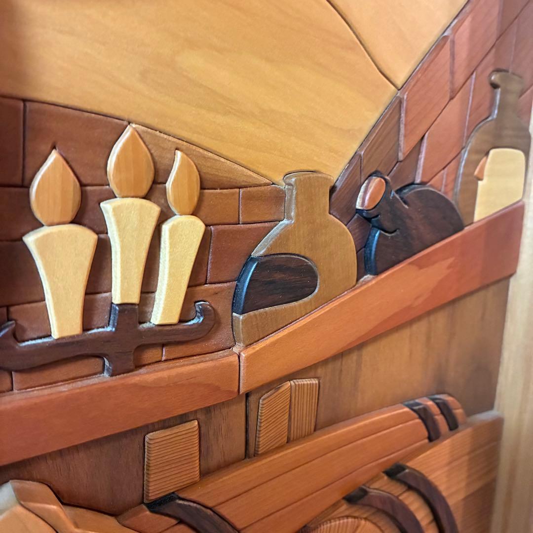 美品 【あさのたかを】木製 組木絵 タイルアート 大型木版画 くま ワインセラー