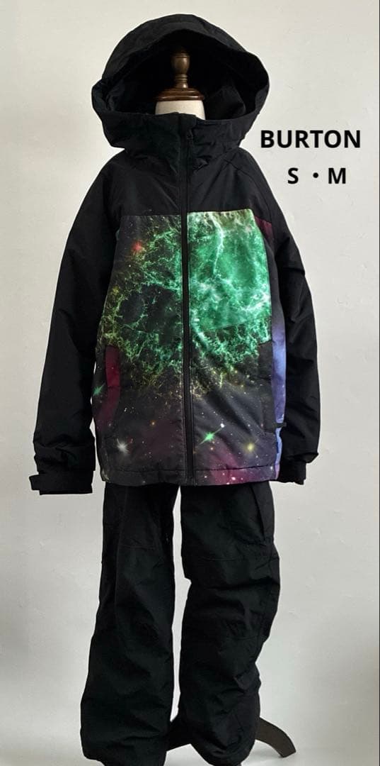 BURTON子ども用スノーボードウェア 上下セット宇宙柄黒　S M