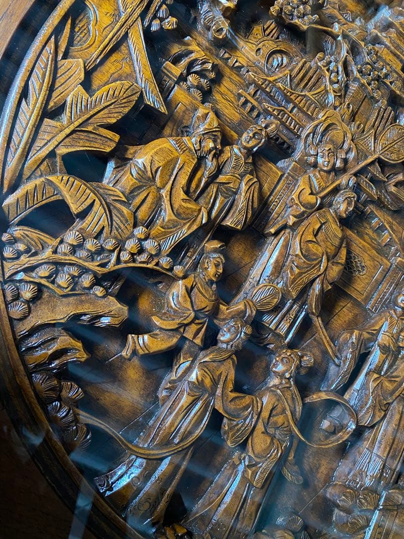 アジアン アンティーク 彫刻家具 テーブル イス4脚付き 猫脚 骨董