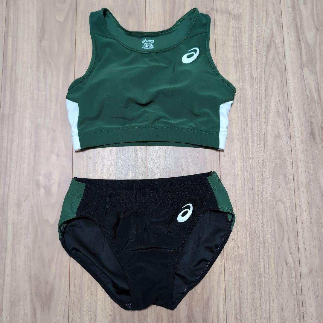 ミ*ザ様 asics ブラトップとランニングショーツ グリーン/ブラック