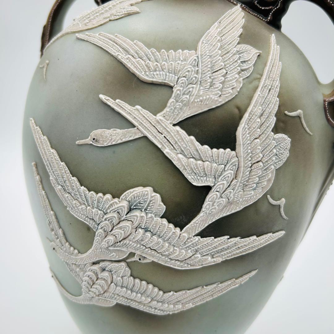 【オールドノリタケ　盛り上げフライングスワン　メープルリーフ】1891〜1911