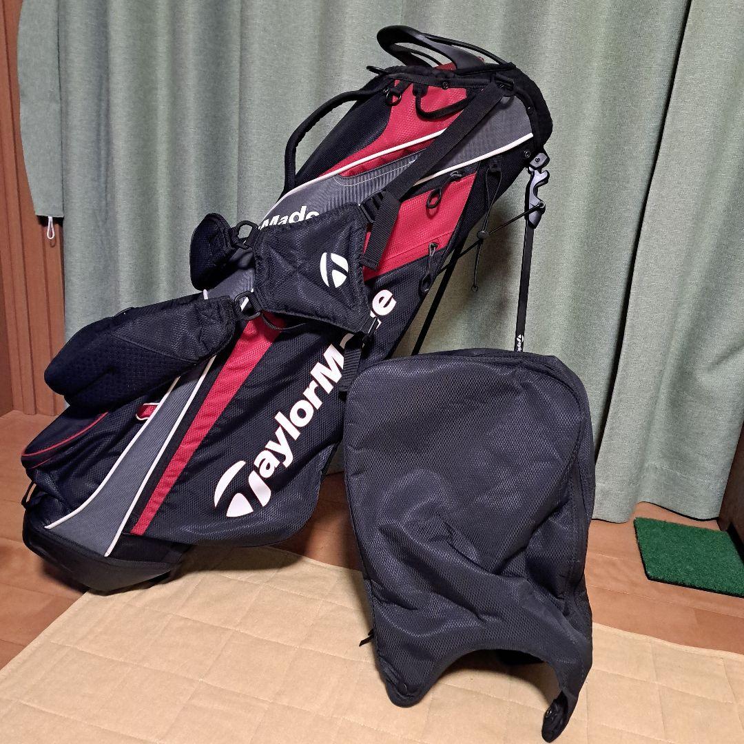 TaylorMadeスタンド式キャディバッグ 黒/赤。フード付き。極美品！