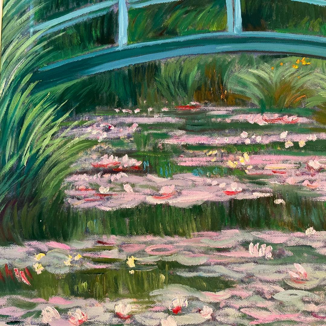 ★アウトレット★手書き油絵 モネ 睡蓮の池 日本の橋 額付 絵画 油彩画